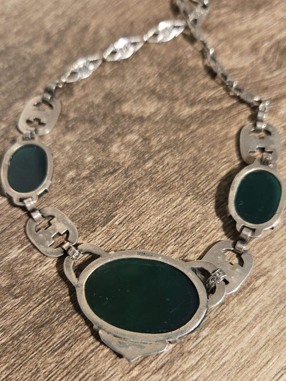Art Deco Green Onyx Sterling Necklace - Picture 3 of 6